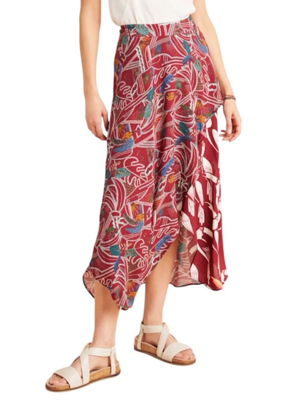 NWT Farm Rio Anthropologie Midi Wrap Skirt Wine Culebra Tropical Boho Small $158